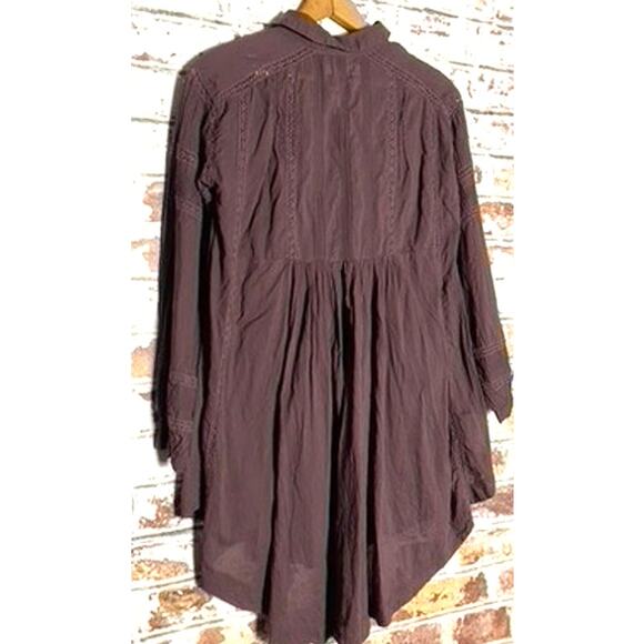 Free People Victorian Buttondown Pure Cotton Lace Detail Oversized Tunic Top - Picture 10 of 11